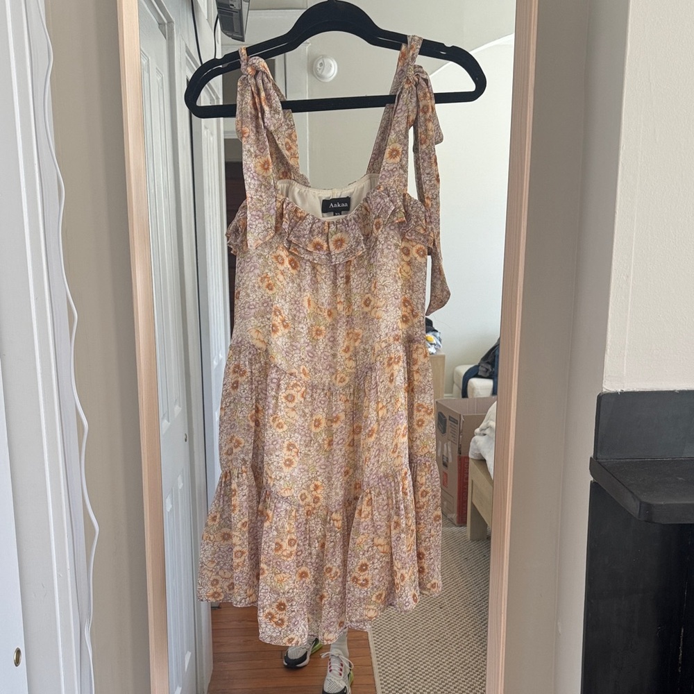 Floral Tie-Shoulder Sundress in Soft Yellow & Cream